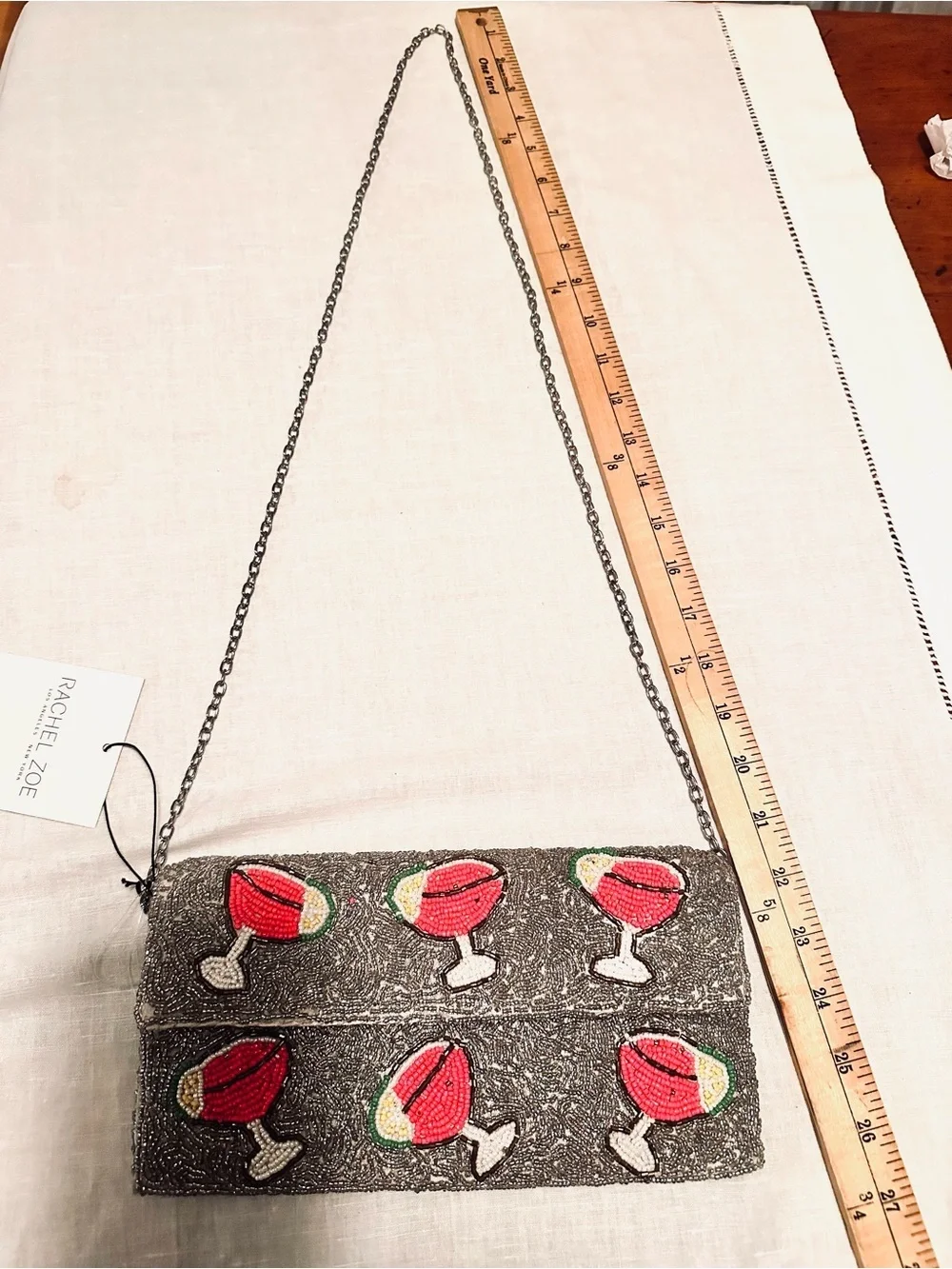 NWT RachelZoe Beaded 3pc set Margarita glass Clutch-Coin Purse & Keychain charm